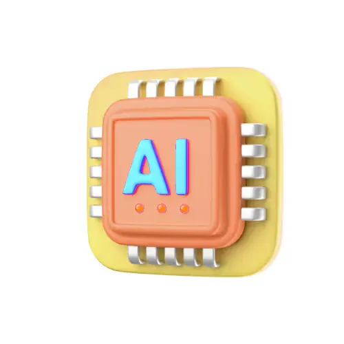 Illustration of a computer chip with "AI" written on it, featuring a yellow background and silver connectors.