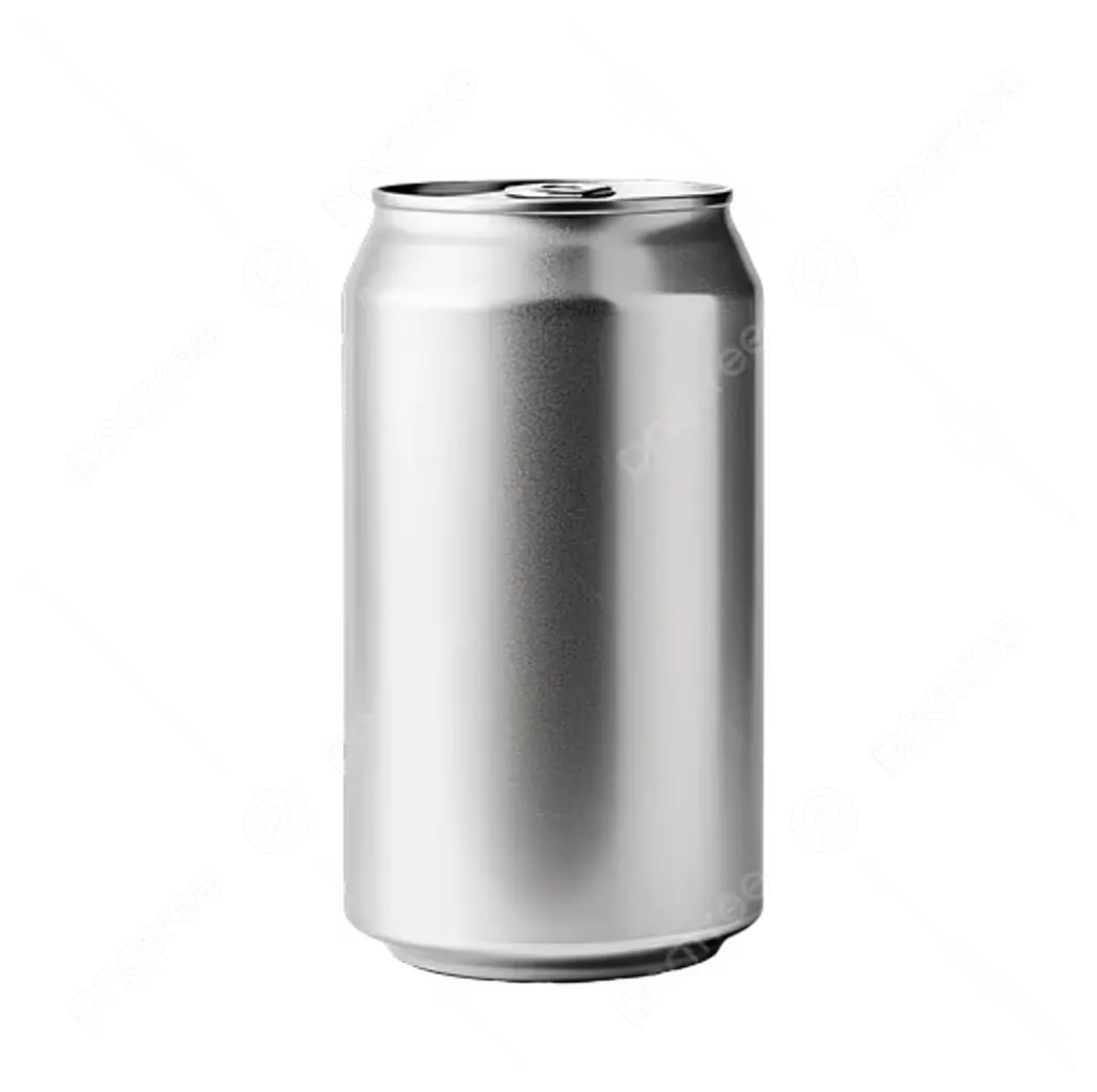 A plain, silver aluminum can against a transparent background with watermarks.