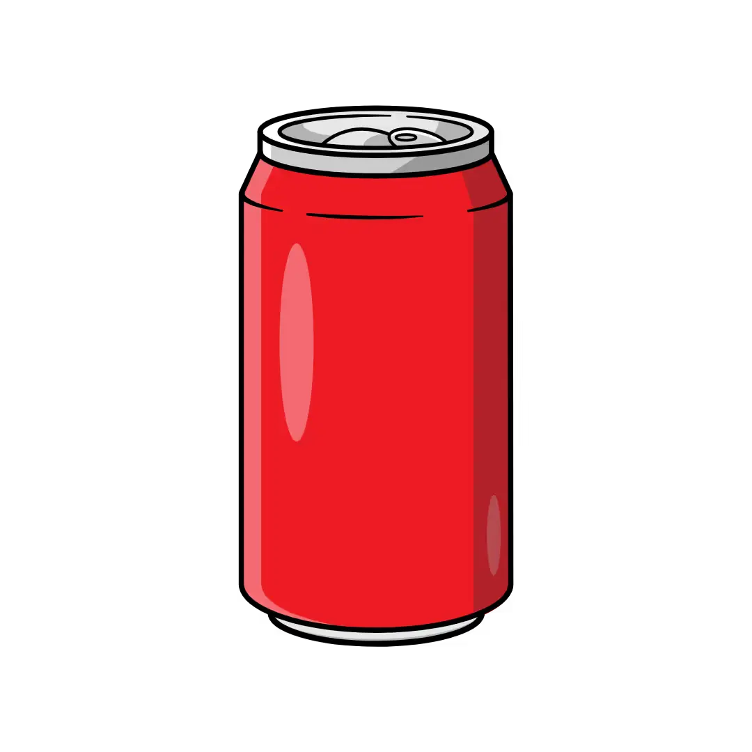 A red soda can with a silver pull-tab lid on a black background.